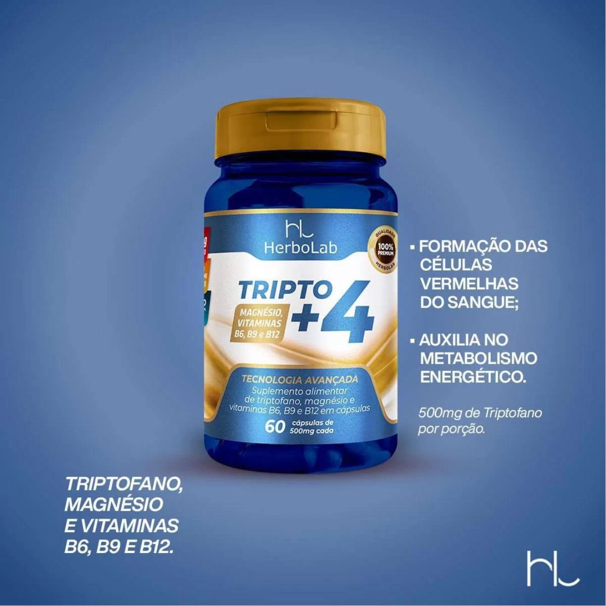 Tripto+4 - Triptofano + Magnésio + Vitaminas B6, B9, B12