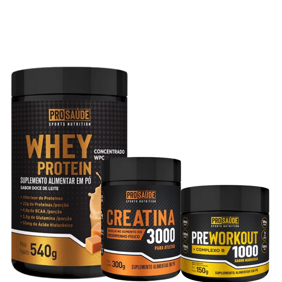 Whey Concentrado + Creatina 300g + PreWorkout de Brinde!