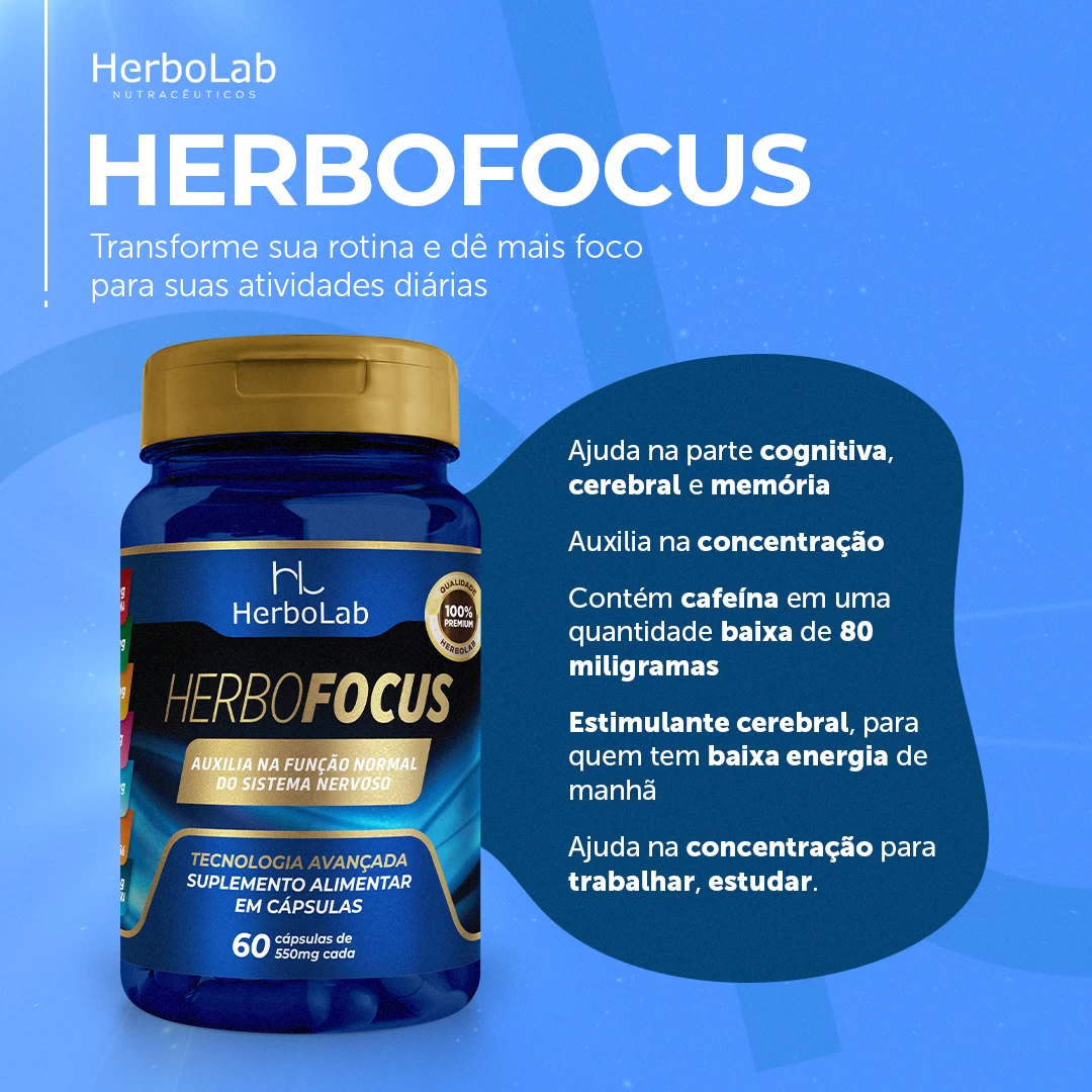 Herbofocus -  Fosfatidilserina + Tirosina + Taurina + Cafeína + Colina + vitaminas B6 e B12