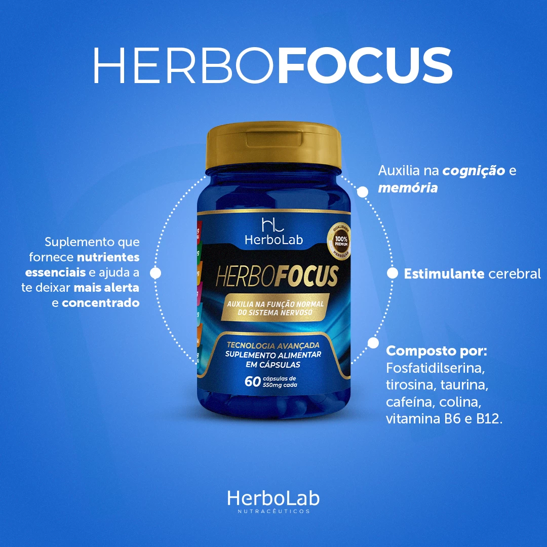 Herbofocus -  Fosfatidilserina + Tirosina + Taurina + Cafeína + Colina + vitaminas B6 e B12 image hover