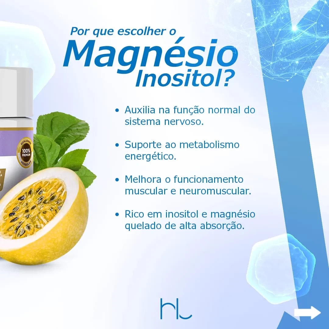 Magnésio Inositol + Treonina + Triptofano + Vitaminas B6 e B9 - Sabor Melissa com Maracujá