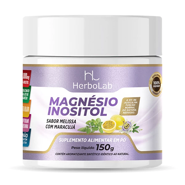 Magnésio Inositol + Treonina + Triptofano + Vitaminas B6 e B9 - Sabor Melissa com Maracujá