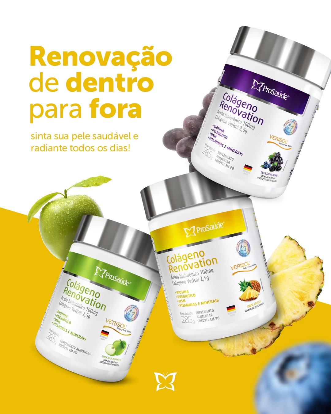 Colageno Renovation - Colágeno hidrolisado + Verisol + ácido hialuronico + Fibras Prebioticas + vitaminas e minerais - Sabor Frutas Negras