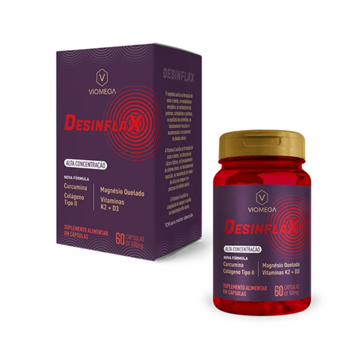 Desinflax - Cúrcuma + Colágeno tipo 2 + Magnésio + Vit. K2 e D3